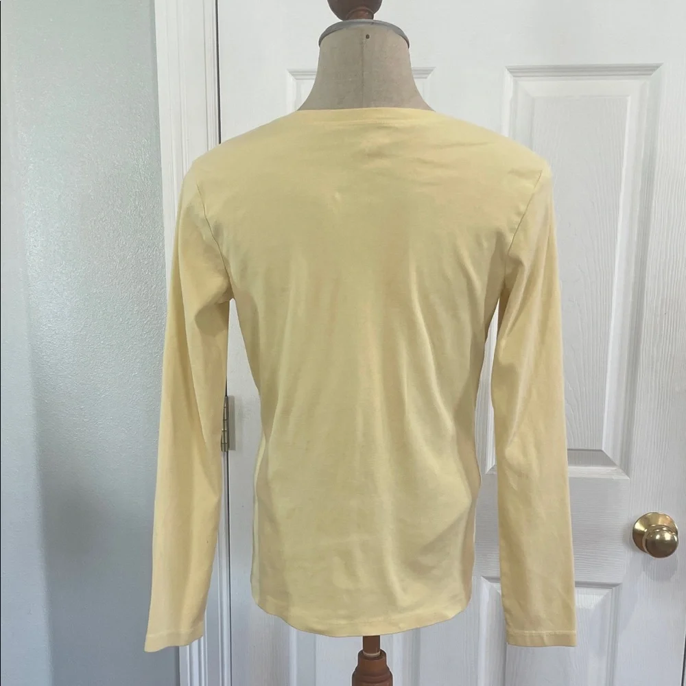 Eddie Bauer Yellow V-Neck Long Sleeve 100% cotton Top womens jersey size S small - Picture 4 of 7